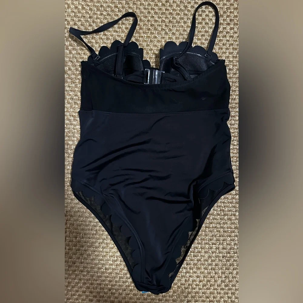 Black Strapless Swimsuit with Scalloped Edges - Picture 6 of 8